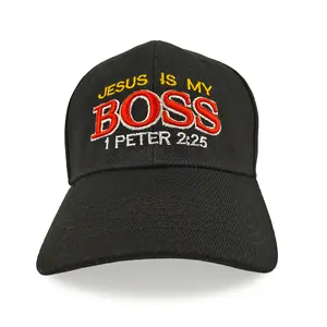 Christian Baseball Cap Embroidered Jesus is My Boss  1 Peter 2:25 Bible Verse, Unisex Embroidered Black Faith Religious Hat for Men Women, Adjustable Soft Acrylic Breathable UV Protection Sun Cap for Church Outdoor Daily Wear & Religious Gift