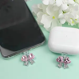 Cute Bowknot Design Phone Dust Plug, Rhinestone Decor Phone Dust Plug for Type-C & iPhone Interface, Fashion Mobile Phone Accessories for Women & Girls, Phone Charm