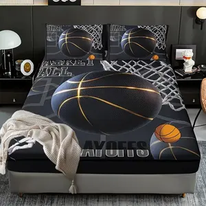 3-Piece Basketball Bedding Set, High-Definition Print Sheet + Pillowcases (no Filler), Fashionable Design for Home & Dorm Use