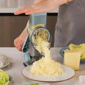 Rotary Cheese Grater Shredder 3-in-1 Tumbling Box Mandoline Vegetable Julienne Slicer Waffle Cutter Nut Chopper with Handle and Strong Suction Base