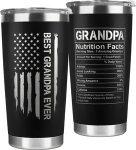 Best Grandpa Nutrition Facts Tumbler, 20oz Insulated Mug, Father's Day Gifts for Papa, Coffee Travel Mug, Gifts for Grandfather, Insulation Stainless Steel Tumbler with Lid