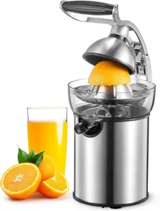 Electric Citrus Juicer Squeezer, Electric Juicer for Orange, Lemon and Limes with Rubber Handle and Two Size Cones, Anti-Drip Spout, Easy to Clean and Use, , Black/Stainless Steel