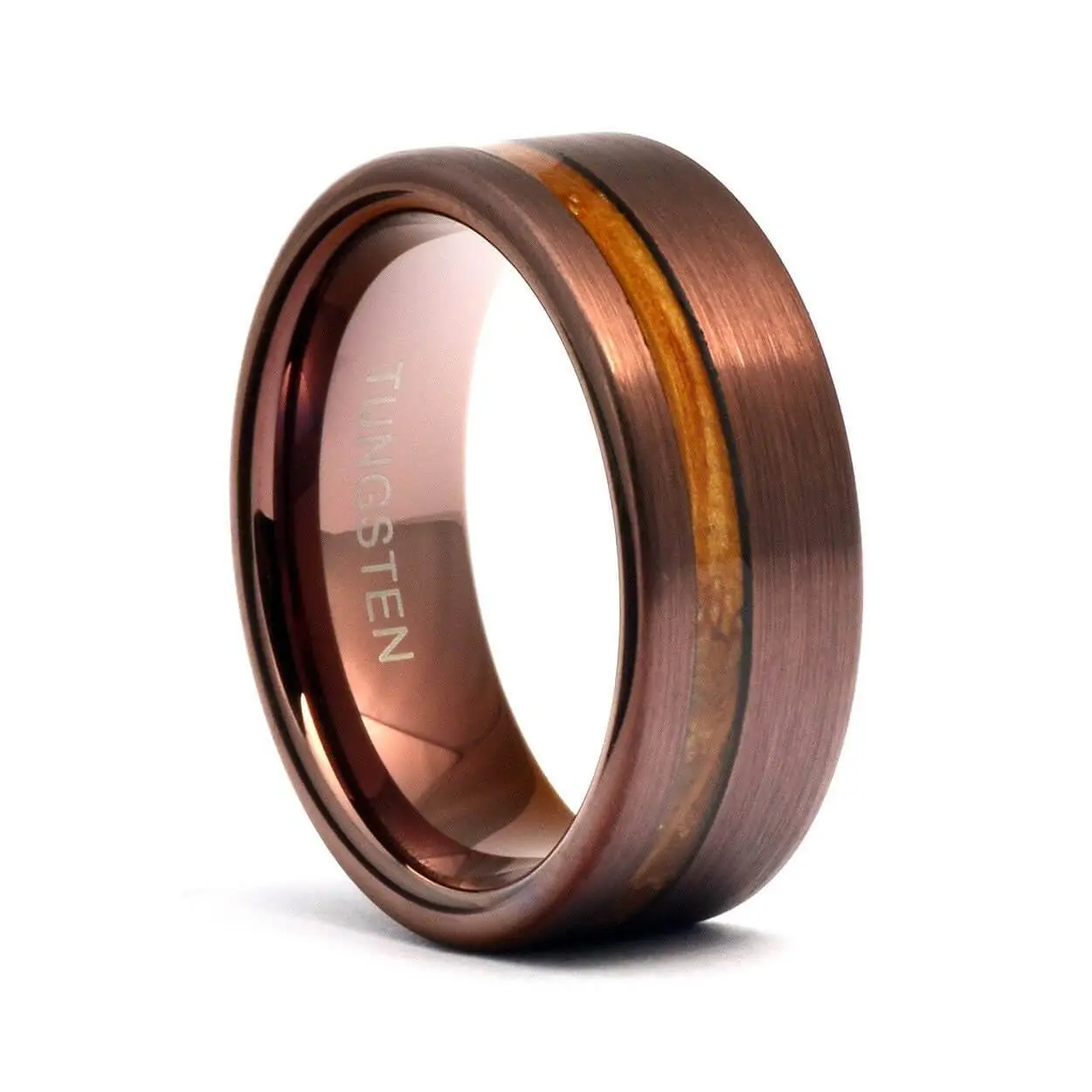 Martin 6mm Brushed Cobalt-Free Tungsten Wedding Band, Wedding Ring with Whiskey Barrel Wood Accents, Brown Color, Tungsten Rings, Composite Rings