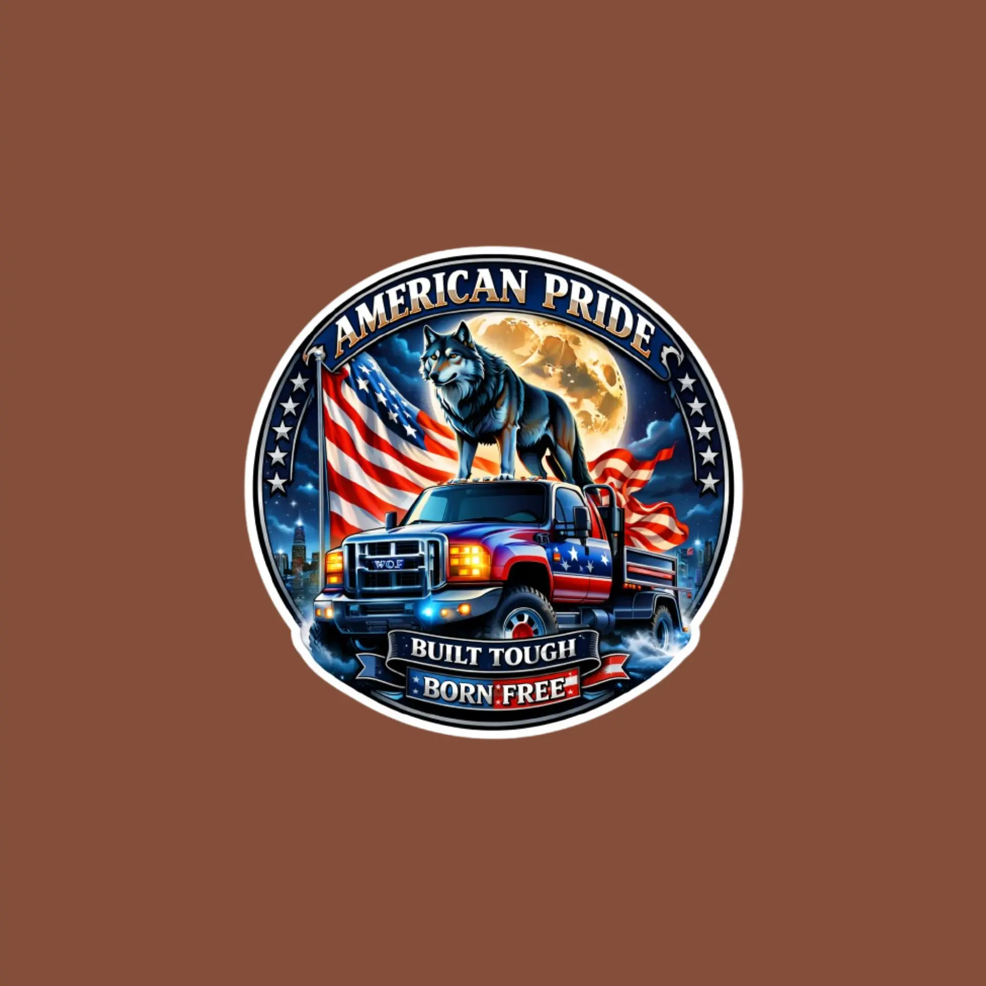 American Trucker Sticker, Wolf Truck Artwork, Patriotic USA Vinyl Decal