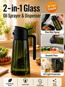 2 in 1 Oil Sprayer for cooking 16OZ/470ML,Light-Blocking Dark,Olive Oil Dispenser Bottle for Kitchen,Premium Dark Green Glass Oil Bottle,Food-Grade Oil Mister for Air Fryer,BBQ