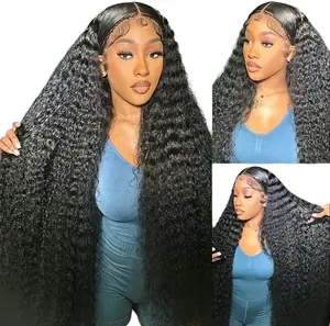 13x6 Deep Wave Lace Front Wig 30 Inch Curly Natural Black 180 Density HD Transparent Glueless Pre Plucked for Women Elegant Everyday Wear