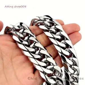 [Ading] top Men's Thick And Thin Cuban Chain Silvery Stainless Steel Rap Ste Necklace Jewelry, father's day gift
