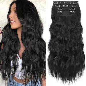 Women's 24-In Synthetic Clip-In Hair Extensions, 2PCS Thick Long Wavy Black Double Weft Fiber Hairpieces