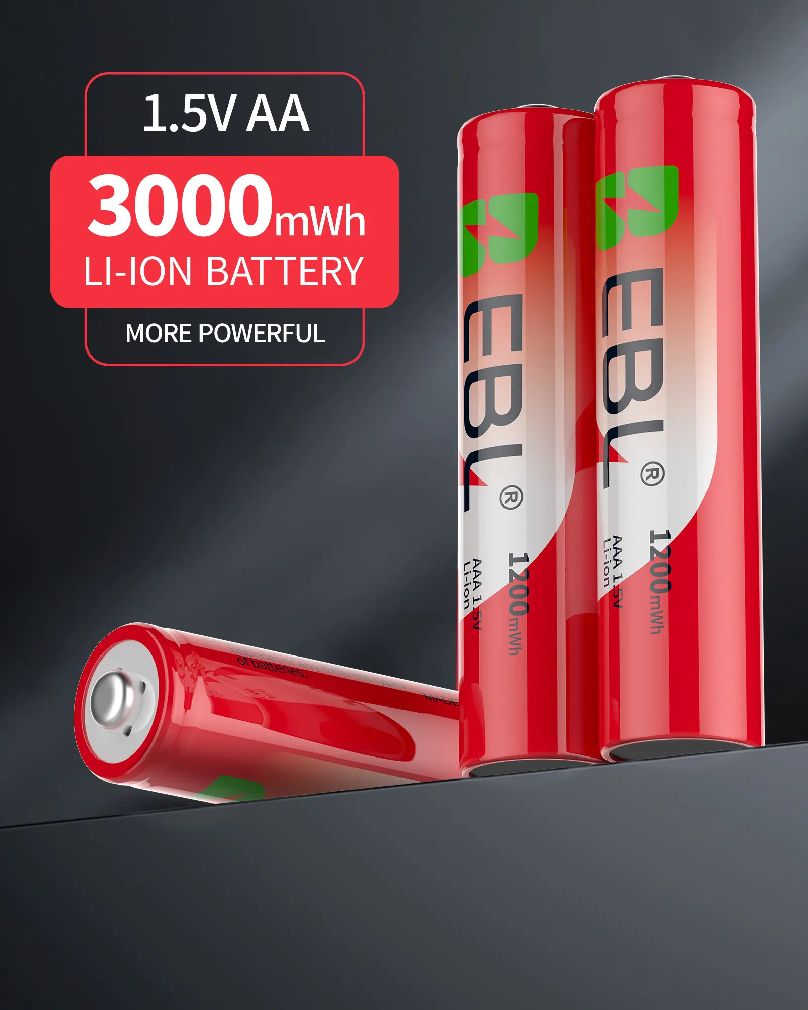 Reusable AAA Lithium Ion Cells From EBL, 1.5V Fixed Output Voltage, 1200mWh High Capacity Rechargeable Batteries