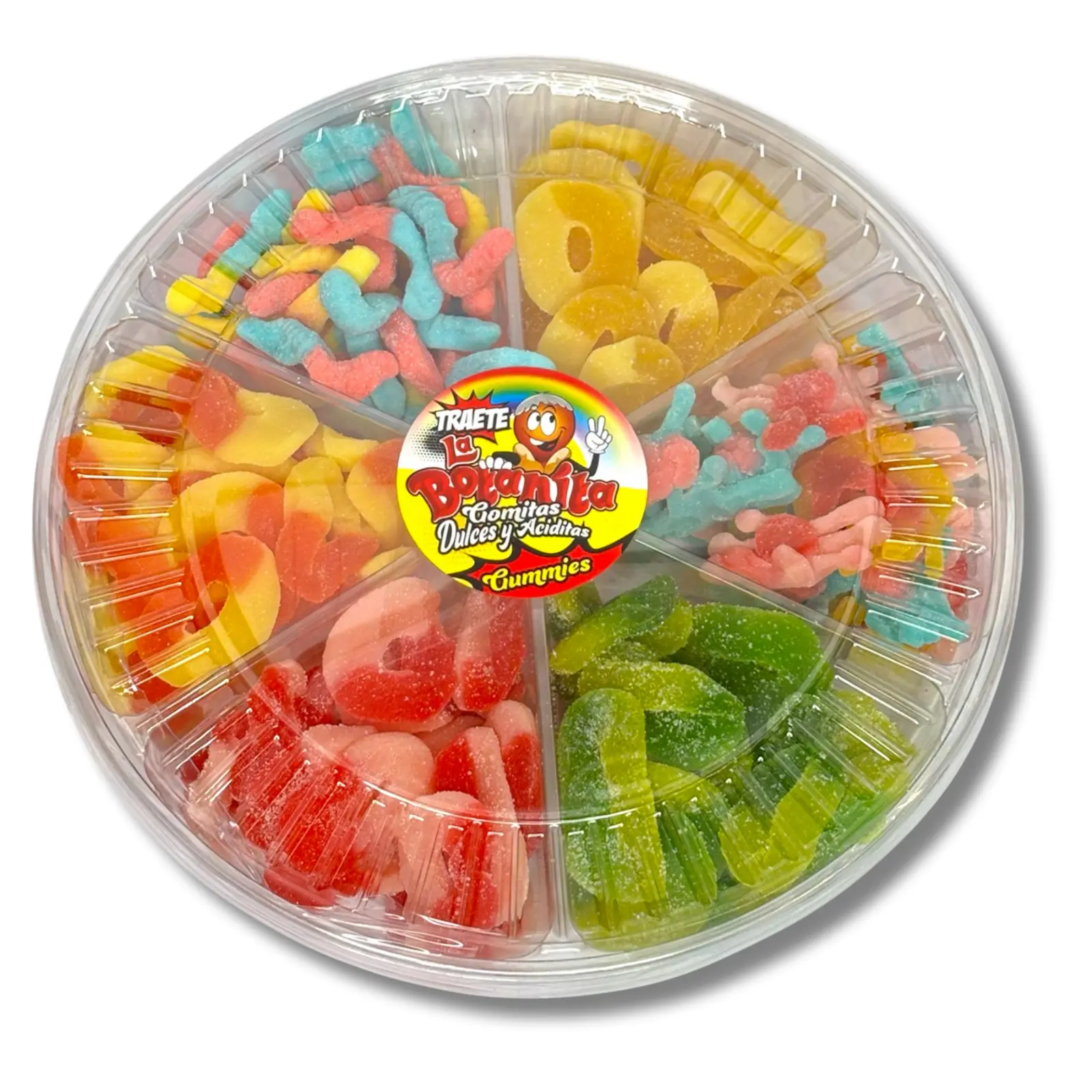 Nicomex - Gummy Candy Mix - Sweet and sour gummies - Peach Rings, Apple rings, Octopuses, Worms - Sour and Sweet Treats. Charola de gomitas dulces y aciditas -  2 Pound Gummy Tray.