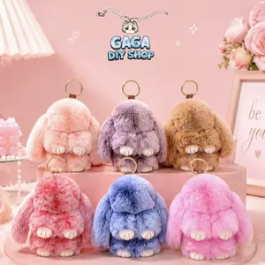 Soft Cutie Bunny Keychain Bagcharm Artificial Rabbit Fur Plush Fluffy Pom pom Key Ring for Women, Mother's Day gift, Graduation Gift