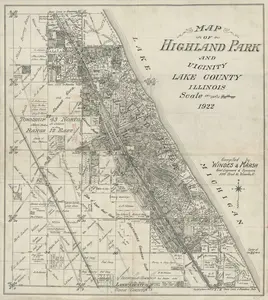 1922 Map of Highland Park and Vicinity Lake County Illinois