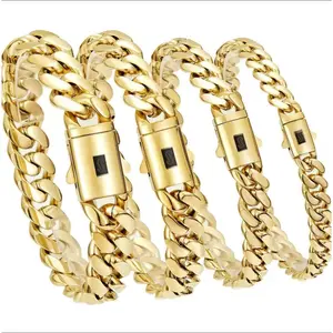 Luxe Hip Gem 14K gold vacuum-coated stainless steel, Miami Cuban Chain Bracelet (6-14 mm), suitable for men and women.Luxury jewelry, everyday wear, stylish design, perfect gift, Chicano style.Best valentines gifts