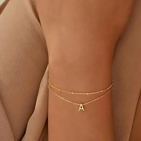 Alphabet Gold Chain Bracelets Set, Letter Link Bracelet, Initial Letter Bracelets, Az Selection, Casual Trendy Jewelry, Casual Style Jewelry Gift, All Seasons Wear, Fashion Wrist Jewelry, Random Bead Count, Alloy Chain Bracelet