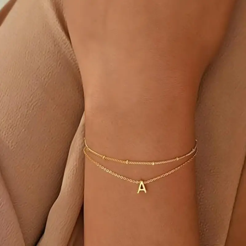 Alphabet Gold Chain Bracelets Set, Letter Link Bracelet, Initial Letter Bracelets, Az Selection, Casual Trendy Jewelry, Casual Style Jewelry Gift, All Seasons Wear, Fashion Wrist Jewelry, Random Bead Count, Alloy Chain Bracelet