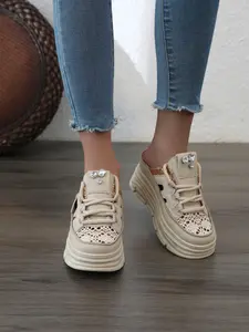 New Women's Thick Sole Mule Slippers, Lacing Hollow Out Breathable No Heel Lazy Half Sandals, Summer Casual Wedge Outdoor Shoes