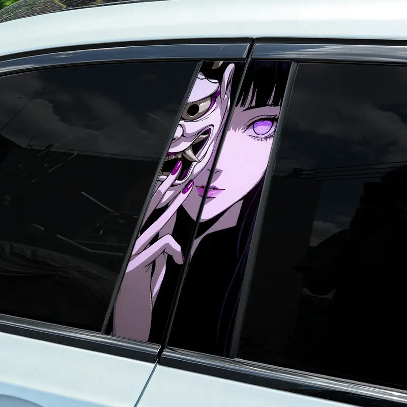 1PC Personalized Fashion Anime Beauty Girl Pattern Car B-pillar Sticker Evil Ghost Mask Element Design Waterproof Durable Decals Door Pillar Anti-scratch Decoration Scratches Masking Universal Car Stickers Accessories Perfect Gift for Anime Fans