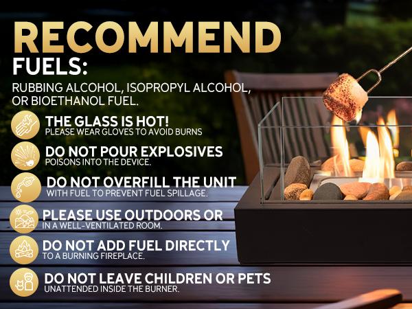 Rantizon Tabletop Fire Pit, Stainless Steel Table Top Firepit with Cobblestone & Protective Glass, Portable Smokeless Indoor & Outdoor Table Fireplace with Handle for Dinner Parties, Smores Maker