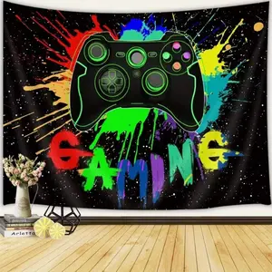 Game Console Theme Tapestry, Game Controller Print Rug, HD Digital Print, 100% Polyester, Unique Gift for Gamers and Teens