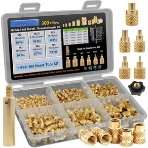 300+6Pcs M2 M2.5 M3 M4 M5  Brass Threaded Inserts, Metric Brass Knurled Nuts Assortment Kit, with Heat Set Insert Tool, for Plastic and  Printing Components, -in- Solutions
