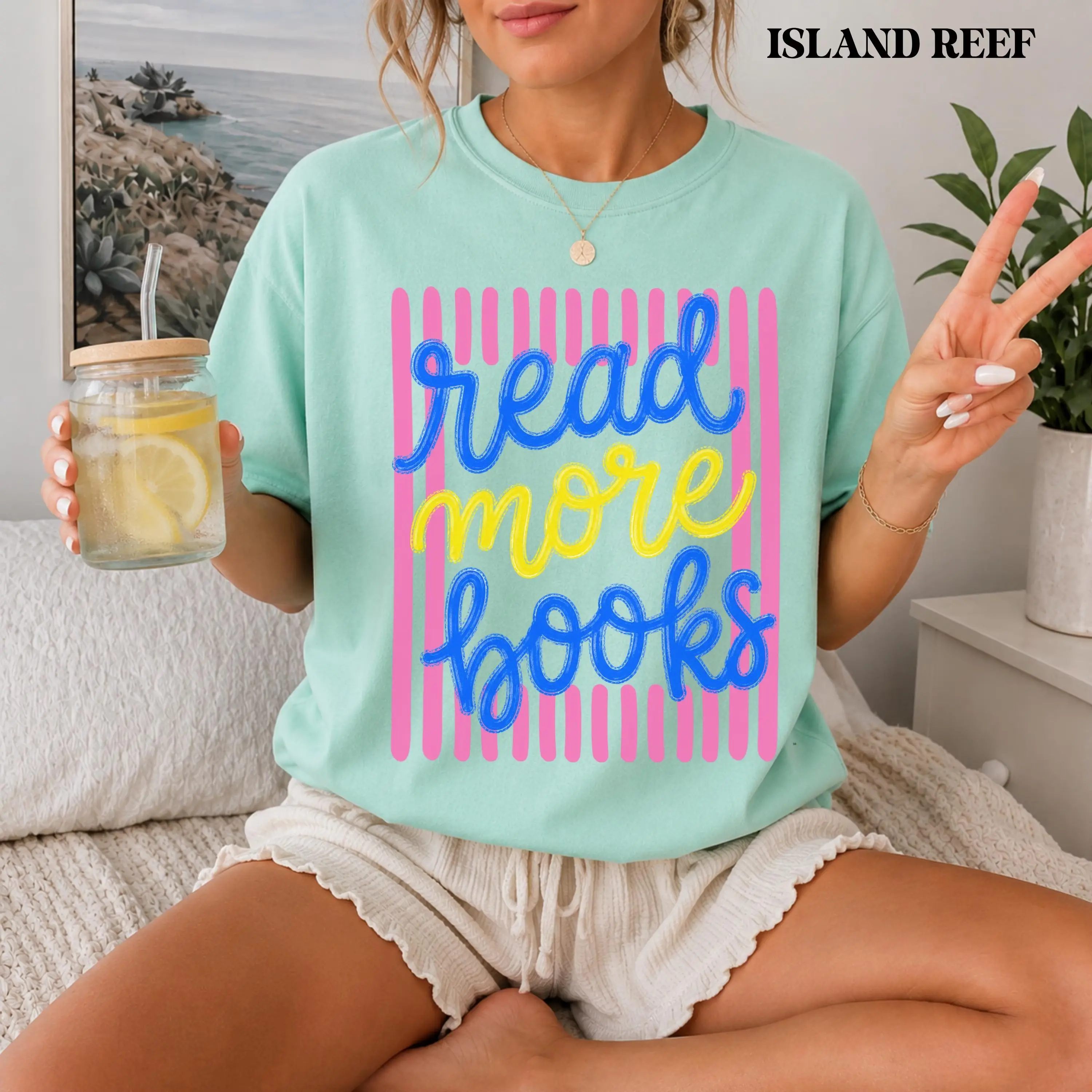 Comfort Colors Read More Books T-Shirt, Striped Bookish Graphic Tee, Trendy Reader Shirt, Book Lover Apparel, Bookworm Literary Aesthetic Gift, Librarian Outfit for Women & Men