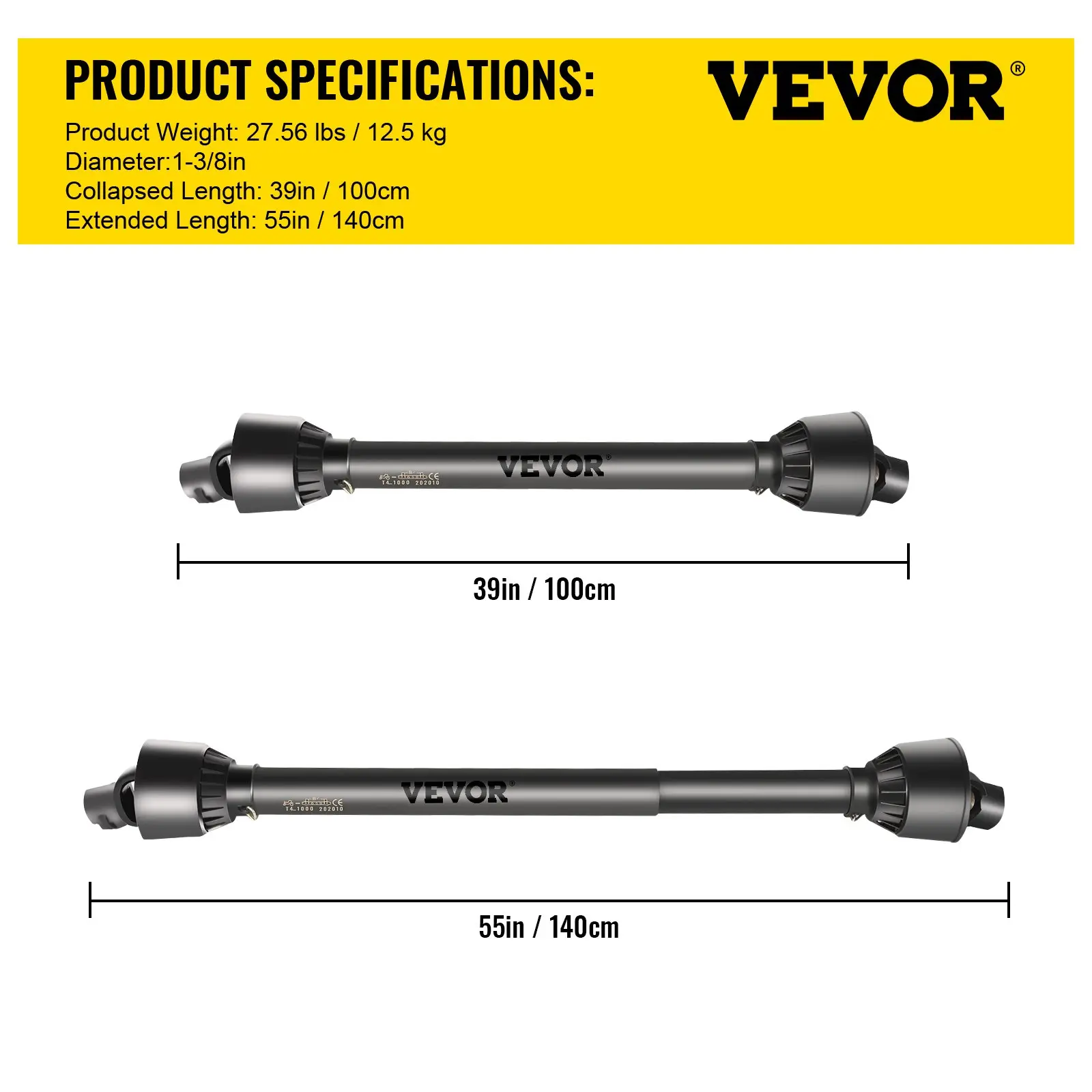 【DealsForYouDays】  VEVOR PTO Shaft 1 3/8 PTO Drive Shaft, 6 Spline End Round End PTO Driveline Shaft, Series 4 Tractor PTO Shaft, 39-55 Brush Hog PTO Shaft, Black PTO Shaft for Bush Hog/Finish Mower/Rotary Cutter