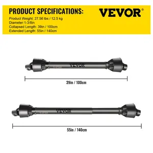 Summervibes VEVOR PTO Shaft 1 3/8 PTO Drive Shaft, 6 Spline End Round End PTO Driveline Shaft, Series 4 Tractor PTO Shaft, 39-55 Brush Hog PTO Shaft, Black PTO Shaft for Bush Hog/Finish Mower/Rotary Cutter