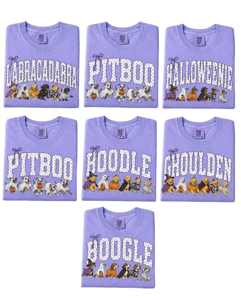 Comfort Colors 30 Dog Breeds Halloween Shirt, Funny Dog Mom Tee, Labrador Golden Dachshund Poodle Halloween Shirt, Spooky Season Gift, Vintage Dog Witch Hat Shirt, Pumpkin Trick or Treat Ghost Tee, Dog Mom and Dog Lover Gift - TrendWear USA