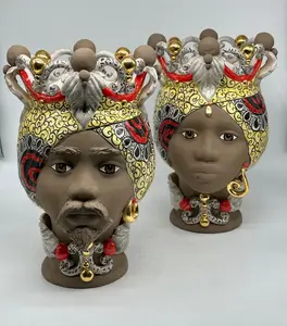DISCONTINUED - Diana Moor's Heads Caltagirone Ceramics cm H.30 L.20 Handcrafted Ecru Gold Mud Spheres