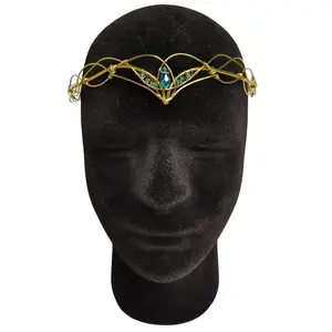SoulCraftera Sylwen Circlet Elven Crystal Headpiece Handcrafted Aluminum Wire Gold Color Fantasy Renaissance Wedding Cosplay Adjustable Comfortable