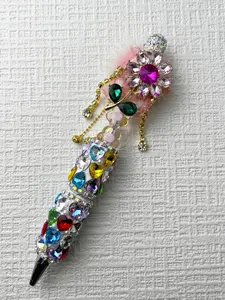 Fancy Alloy Rhinestone Elegant Flower Focal Bead;   or 1 PC Heart Mixed Color Crystal Beaded Pen, or DIY Charms Making Kit,  Beaded Pen and the Fancy Bead with 3pcs Random Acrylic Spacer Beads, DIY Kits, Diy Beading