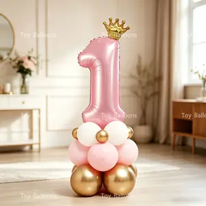 19-Piece Luxury Gold Crown Number Balloon Set, Princess Theme Decor, Baby Shower, Birthday Party, Wedding Anniversary Decoration
