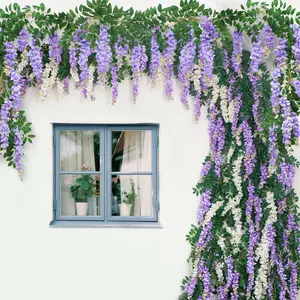 Realistic Artificial Silk Flowers Hanging Wisteria Garland Vines for Home Garden Wedding Decoration