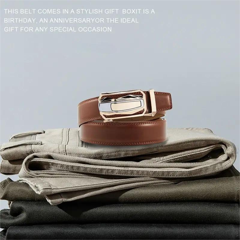 2pcs Men'S Ratchet Leather Belt Set - Sliding Belt Adjustable For Gift Mens Dress Fashion Belts1 3/ 8", Christmas Gift Ideal Men'S Belt Accessory