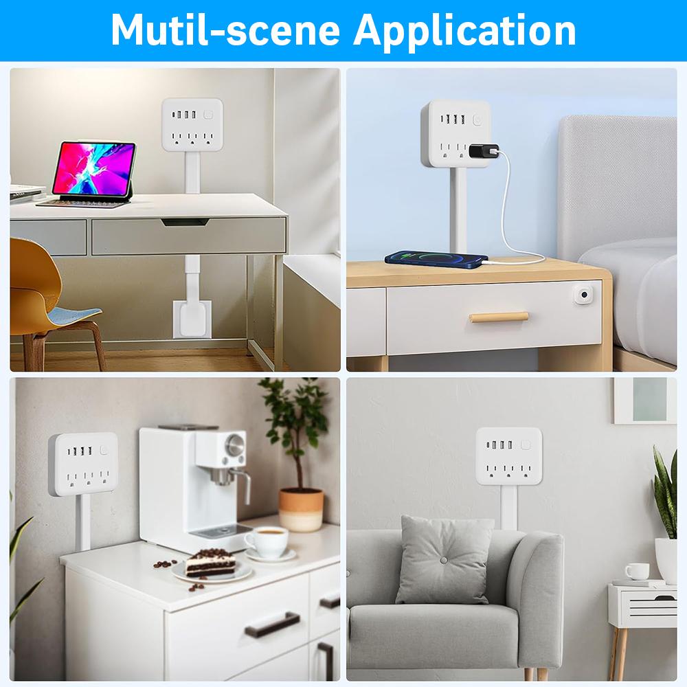Compact Home Supplies Outlet Splitter Expander - 180° Rotatable Wall Plug Extender, Telescopic Adjustable Length, Security-Upgraded, for Behind Couch, Nightstand Power Access Expansion