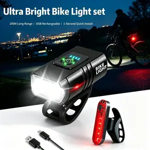 Premium Aluminum Alloy Bike Front and Rear Light Kit, USB Rechargeable Super Bright Illumination, 6+4 Light Modes, Ideal for Outdoor Night Cycling, Mountain Trails and Daily Commute