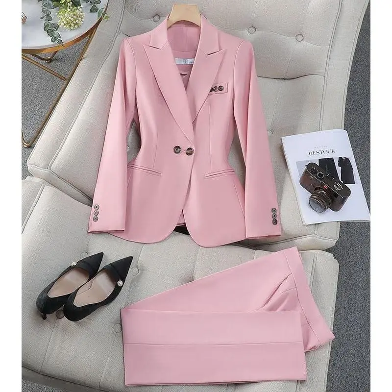 Elegant Women's 3-Piece Business Suit Set - Solid Color Pink Blazer with Double-Breasted Buttons,Womenswear Fabric Polyester Elegant Women's 3-Piece Business Suit Set - Solid Color Pink Blazer with Double-Breasted Buttons,Womenswear Fabric Polyester