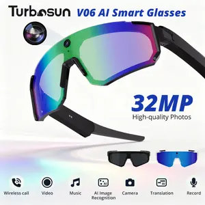 Turbosun V06 Outdoor Action Smart Glasses,1200P Hands-Free Recording, Bluetooth Open-Ear Audio, AI Voice Control, UV Shielding, Magnetic Sync for Cycling & Sports