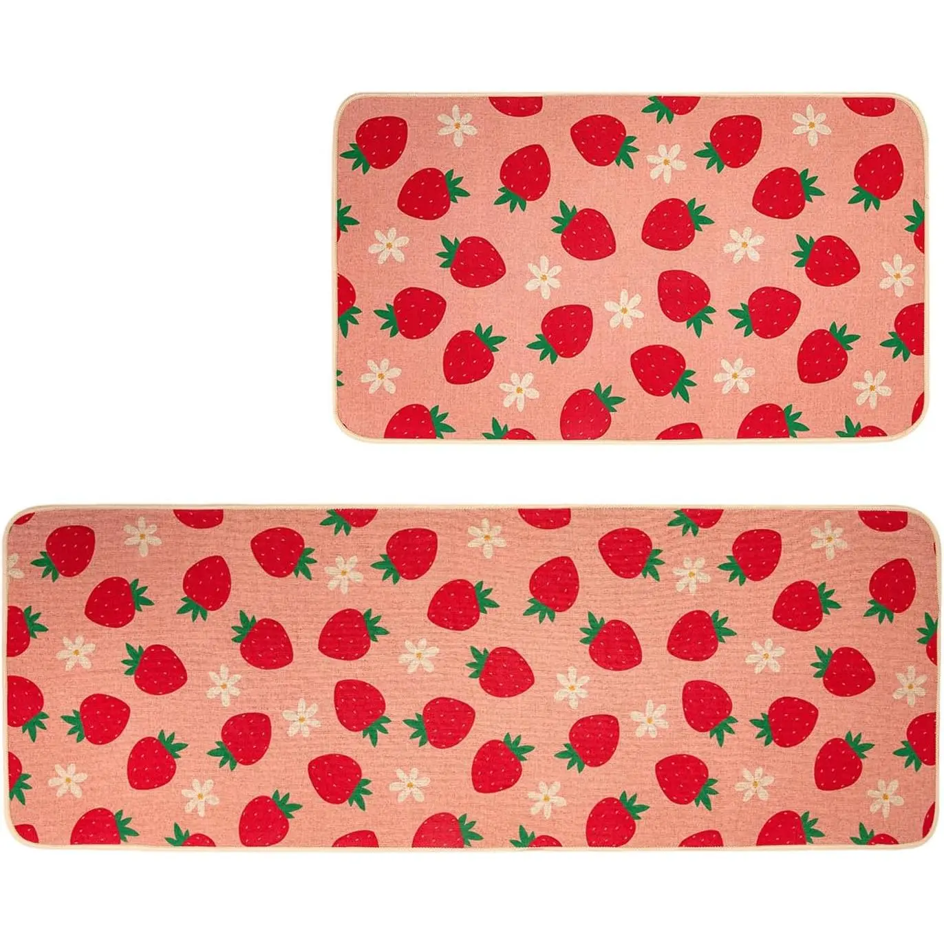 Strawberry Kitchen Mats for Floor Cute Kitchen Rugs Sets of 2,Washable Strawberry Kitchen Decor Accessories Mat,Non-Slip Kitchen Floor Mats for Bathroom Laundry Room