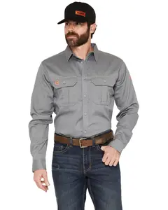Hawx Men's Fr Woven Long Sleeve Button-Down Work Shirt - Hxfrsp26w74-Gy