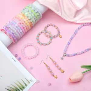 480Pcs Glass Beads for Jewelry Making, 8mm Glass Crystal Beads Friendship Bracelets Making Kit for DIY Earrings Necklaces Rings