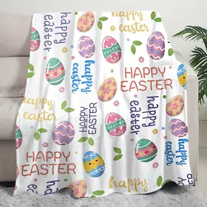 Happy Easter Gift Blanket, Easter Egg Printed Blanket for Couch Sofa Office Bed Camping Dorm Car Travel, Multi-purpose Gift Blanket for All Season