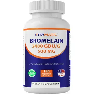 Vitamatic Bromelain Supplement 500mg - 2400 GDU/g - 180 Capsules - Promotes Healthy Digestion - Non-GMO - Gluten Free - Sugar-Free - Vegetarian