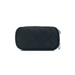 Mini Makeup Bag Portable Cosmetic Organizer, Dual-Layer Large Capacity with Mirror and Brush Holder, Compact Diamond Pattern Design, Travel Essentials, Makeup Storage Bag, Travel Cosmetic Bags