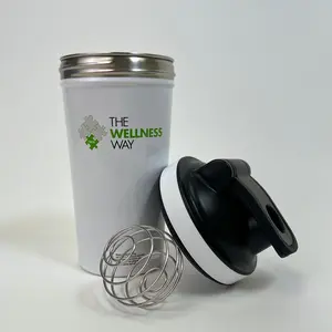 The Wellness Way Shaker Bottle - Stainless Steel Mixing Ball, Leak-Proof Lid, BPA-Free, 8in x 4in x 3in, Perfect for Smooth Protein Shakes
