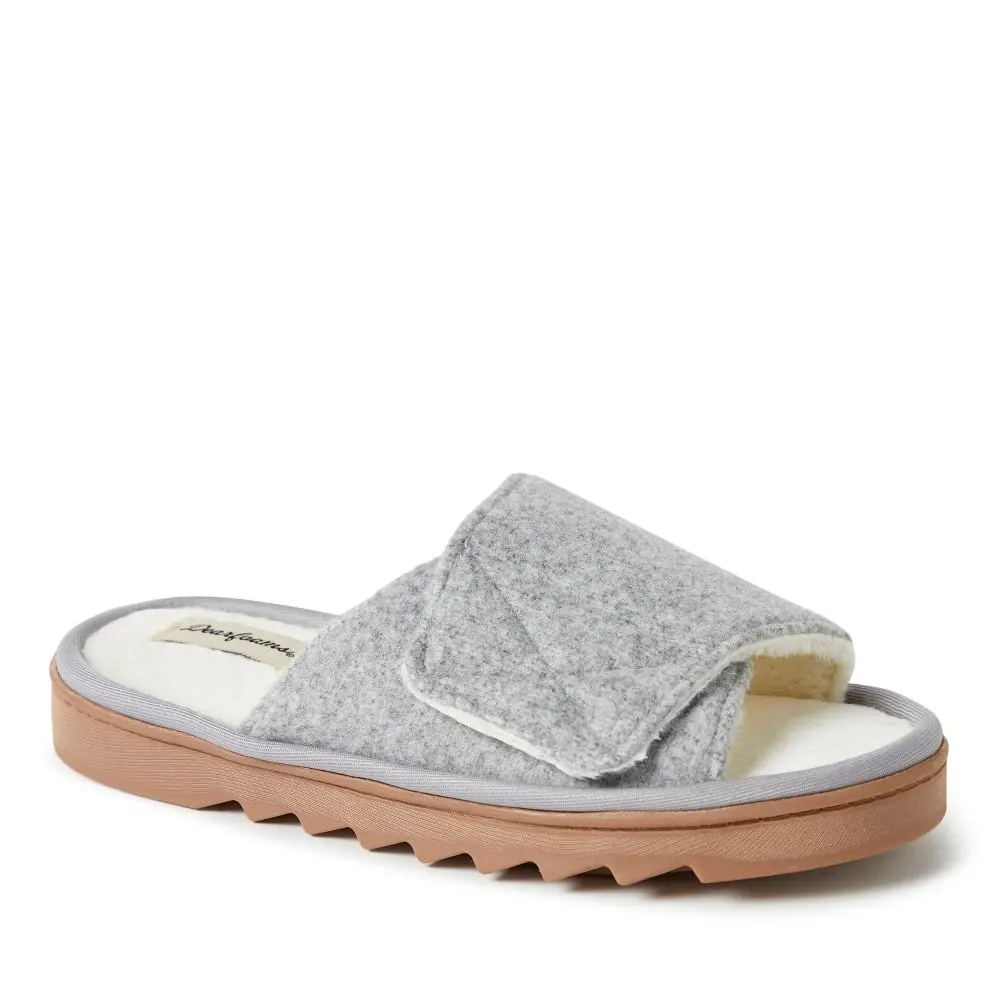 Dearfoams Women's Norma Wool Adjustable Slide Cozy House Shoe Slippers - Light Heather Grey, Size XL, Co