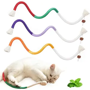 3 Pcs Cat Toys Chew Ropes, Handmade Cotton Rope Pussycat Toy, Safe Interactive Kitten Palything with Refillable Natural Premium Catnip Bag for Teeth Cleaning & Attract Kittens