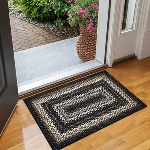 【GARVEE】Entryway Rug 2x3 Small Throw Rug Machine Washable Braided Printed Area Rug Indoor Non Slip Farmhouse Boho Accent Carpet Rustic Bohemian Rug for Living Room Bedroom Black