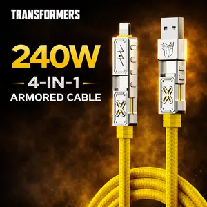 TRANSFORMERS 240W 4-in-1 Fast Charging Cable Durable Braided for iPhone 17/16/15 Pro Max Samsung Phones Laptops MacBook High Speed Charger Yellow