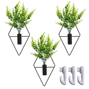 3Pcs Wall Decor Hanging Planters with Artificial Plants Metal Hanging Vase Indoor Plants Holder Modern Boho Wall Art for Bathroom Bedroom Living Room Decor(Black,Eucalyptus) - Home Improvement.